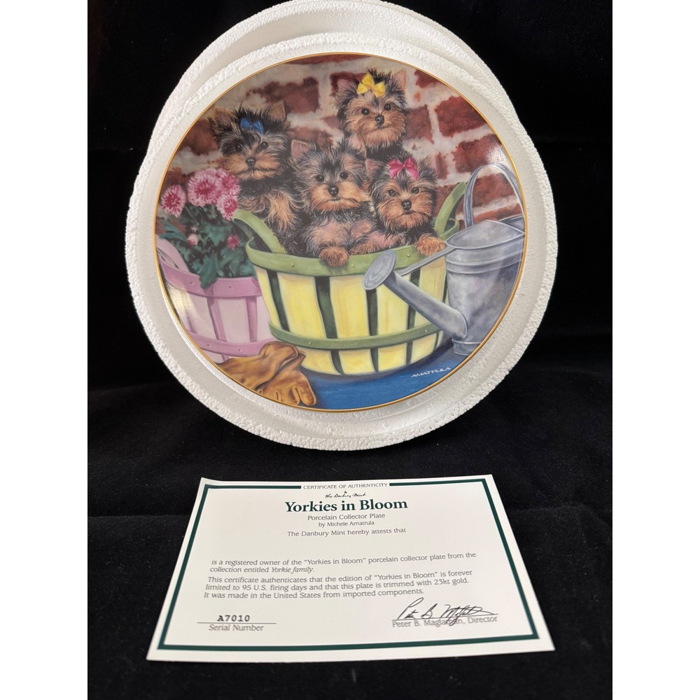 Danbury‎ Mint Yorkies in Bloom Collector Plate Michele Amatrula Limited Edition